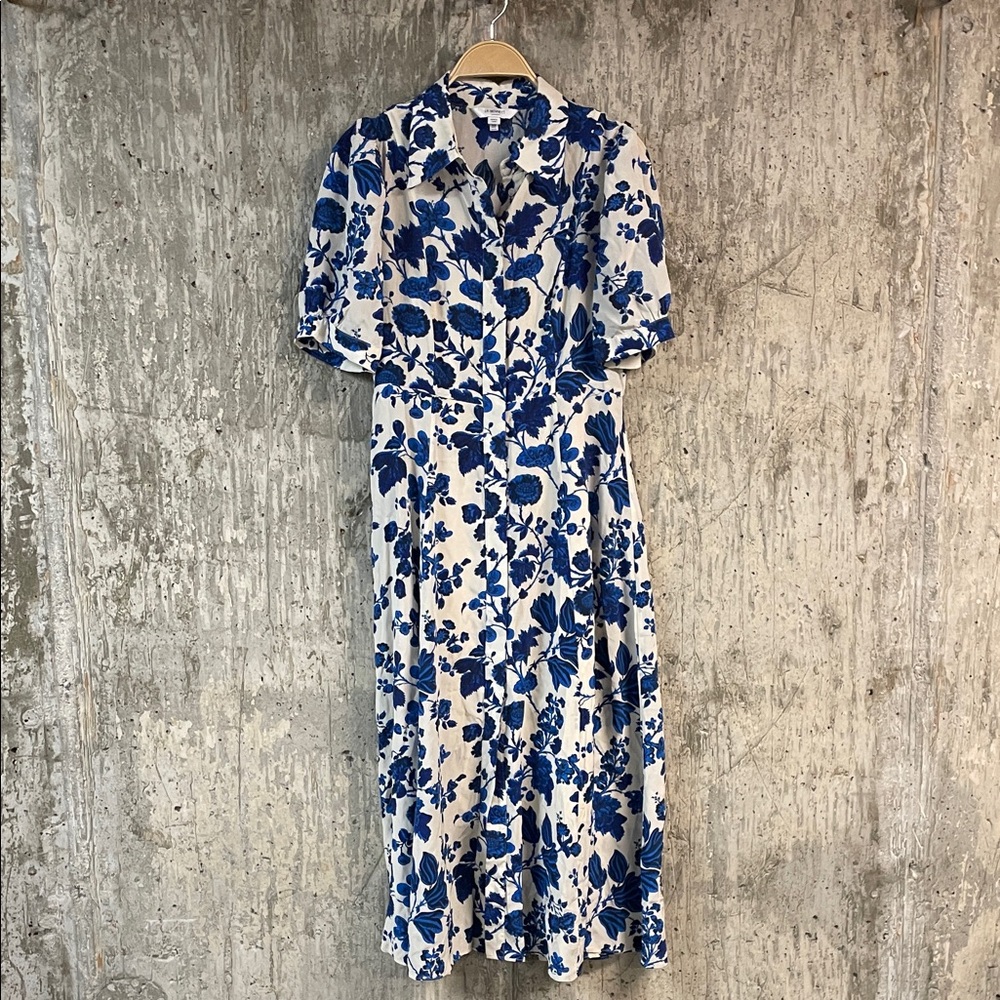 LK Bennett Cream Midi Dress with Blue Floral Print - Picture 4 of 9